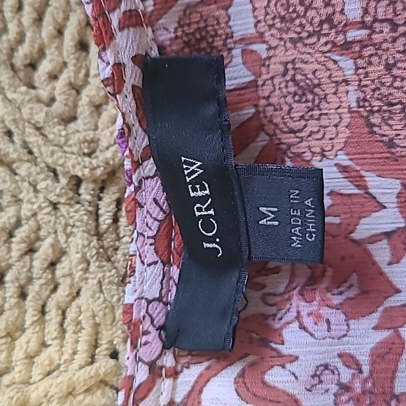 J. Crew Pink & Orange 'Fete Floral' Ruffle Crinkle Chiffon Boho Top - Size Md - Picture 7 of 9